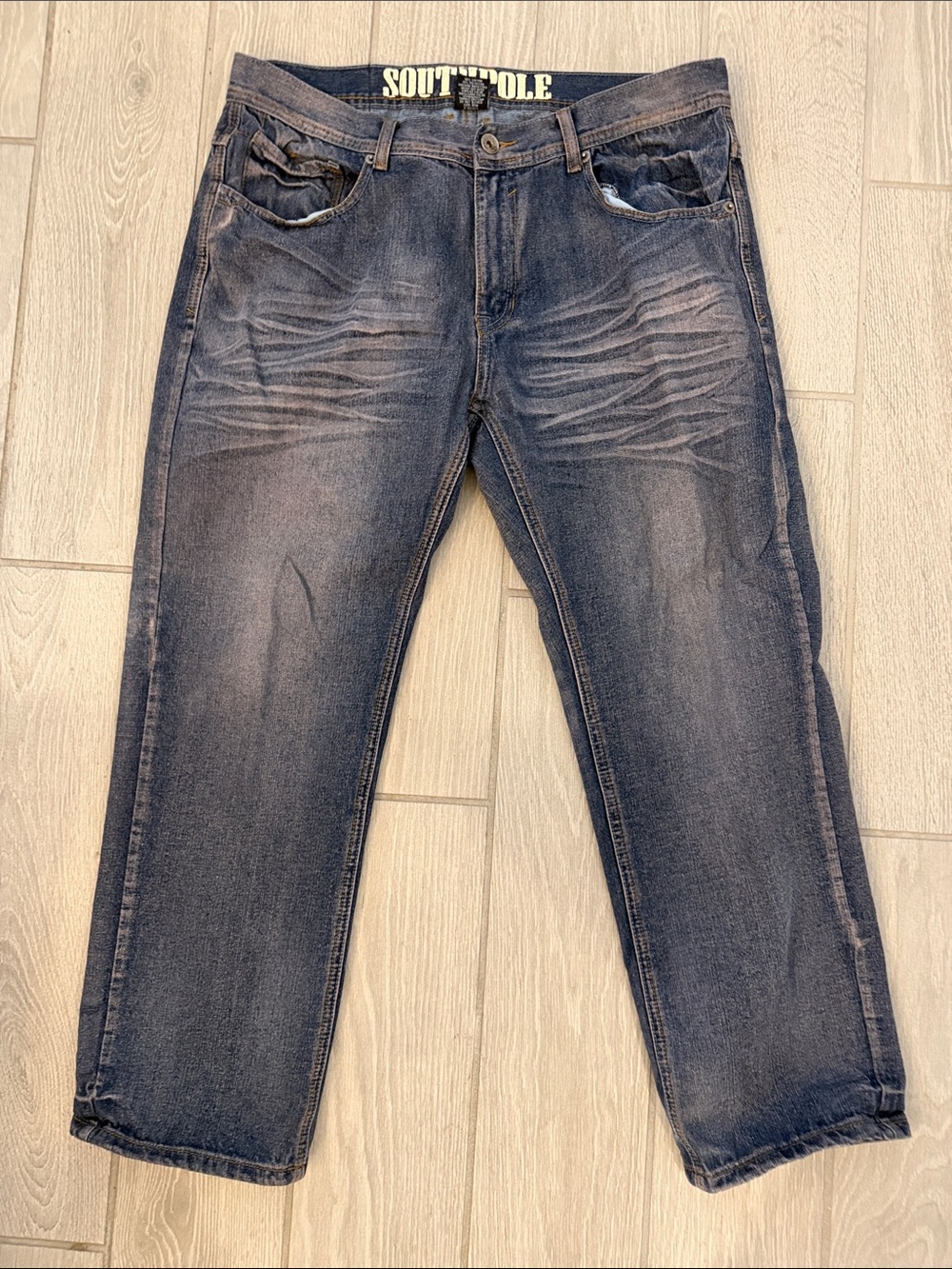 South Pole Men's Faded Indigo Straight Jeans
